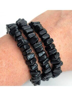Whimsy Goth Black Stone Wired Bracelet Adjustable Flexible Fashion Decor DH781